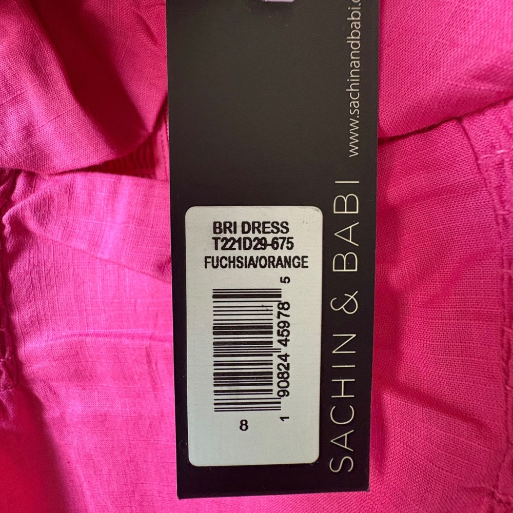 $395 NWT SACHIN & BABI Bri Tie Dye Pink & Orange Midi Dress Puff‎ Sleeves SIZE 8 - Picture 8 of 8